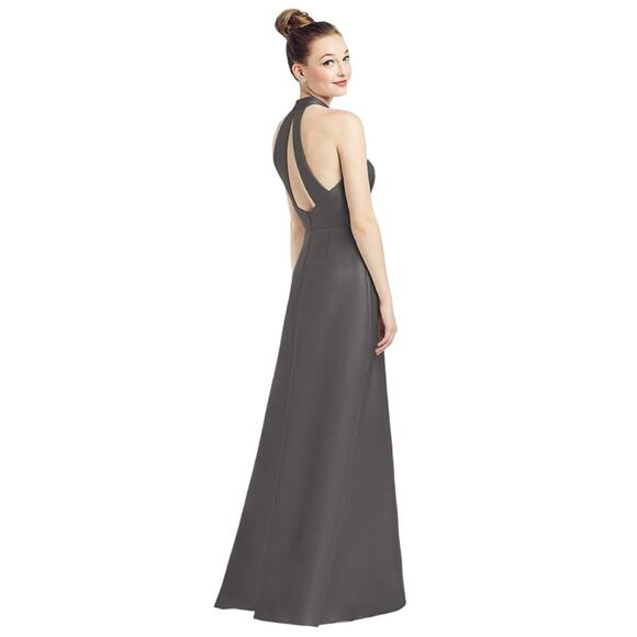 ALFRED SUNG High Neck Cut-out Back Gown with Pockets in Caviar Grey - Picture 3 of 10